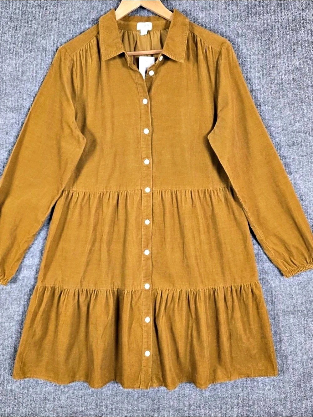 J.Crew Corduroy Tiered Button-Front Shirt Dress Size 14